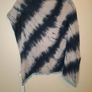 Gypsy 05 Sand Women's Tie Dye Scarf Black/grey With Blue Poms NWT